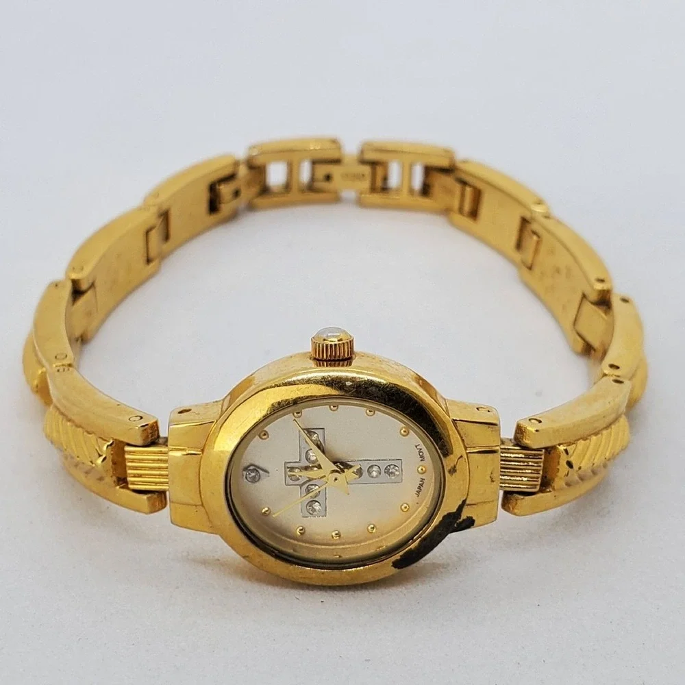 Religious Women's Watch 20MM Gold Tone Cross on Dial‎ 7.75